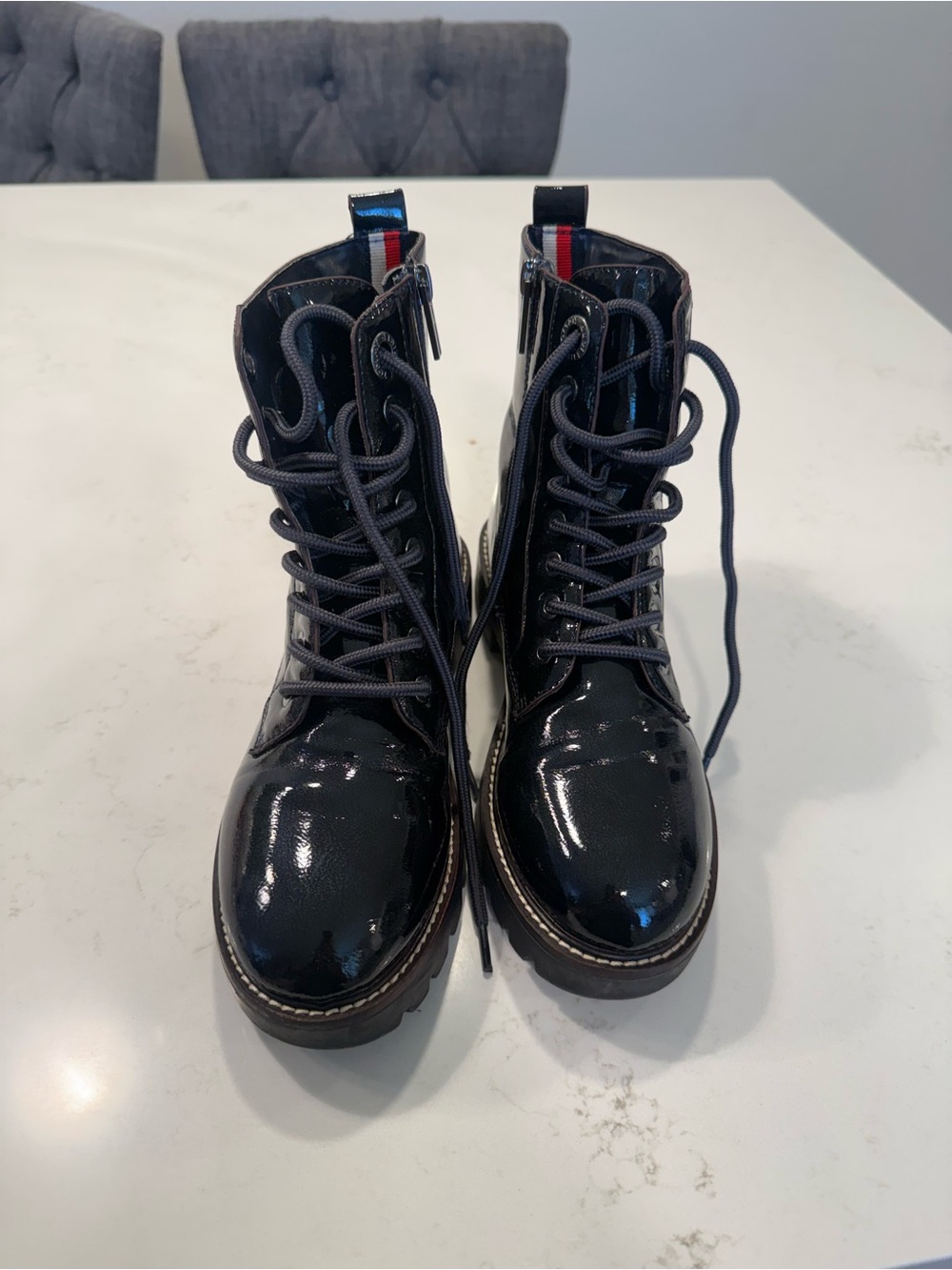 Kids Tommy Hilfiger Black Patent Lace-Up Combat Boots